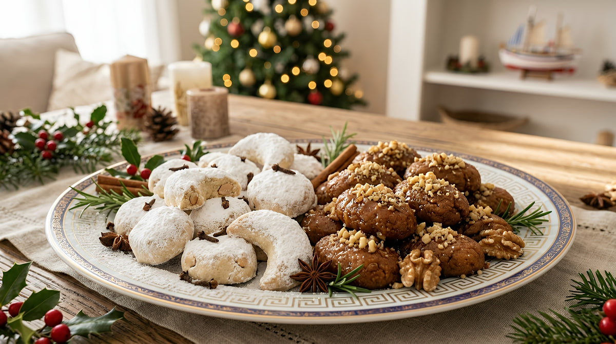 Kourabiedes and melomakarona together for Christmas
